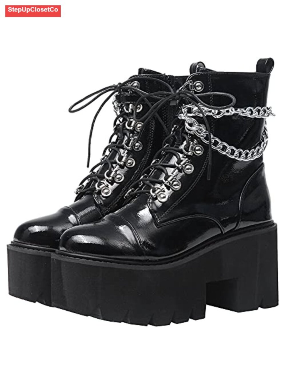 Waterproof Leather Studded Chunky Platform Ankle Boots Lace Up Goth